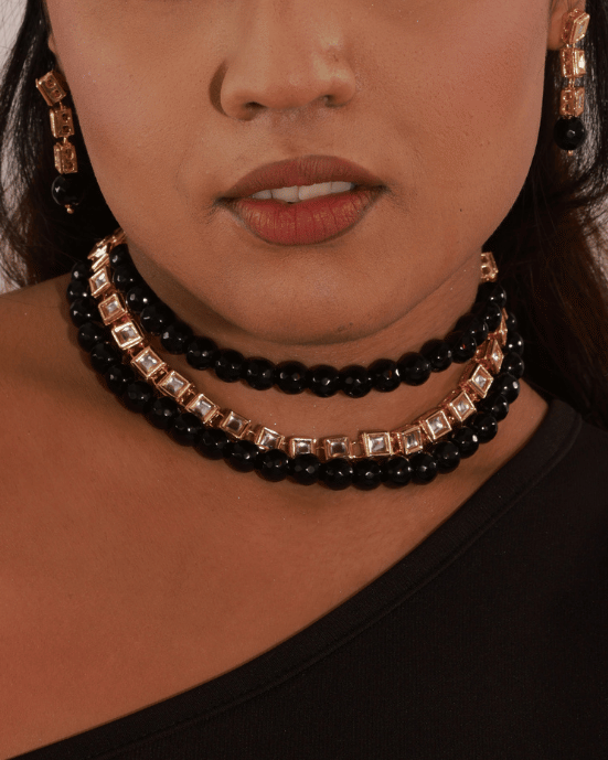 Tara Black Layered Choker Set