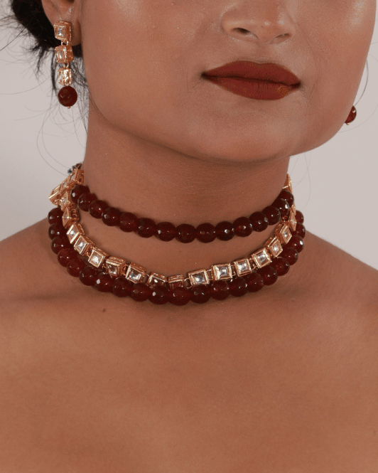 Kalyani Wine Beaded Choker Set