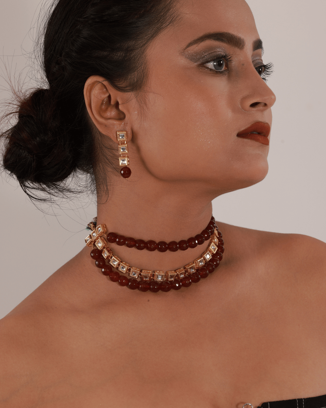 Kalyani Wine Beaded Choker Set