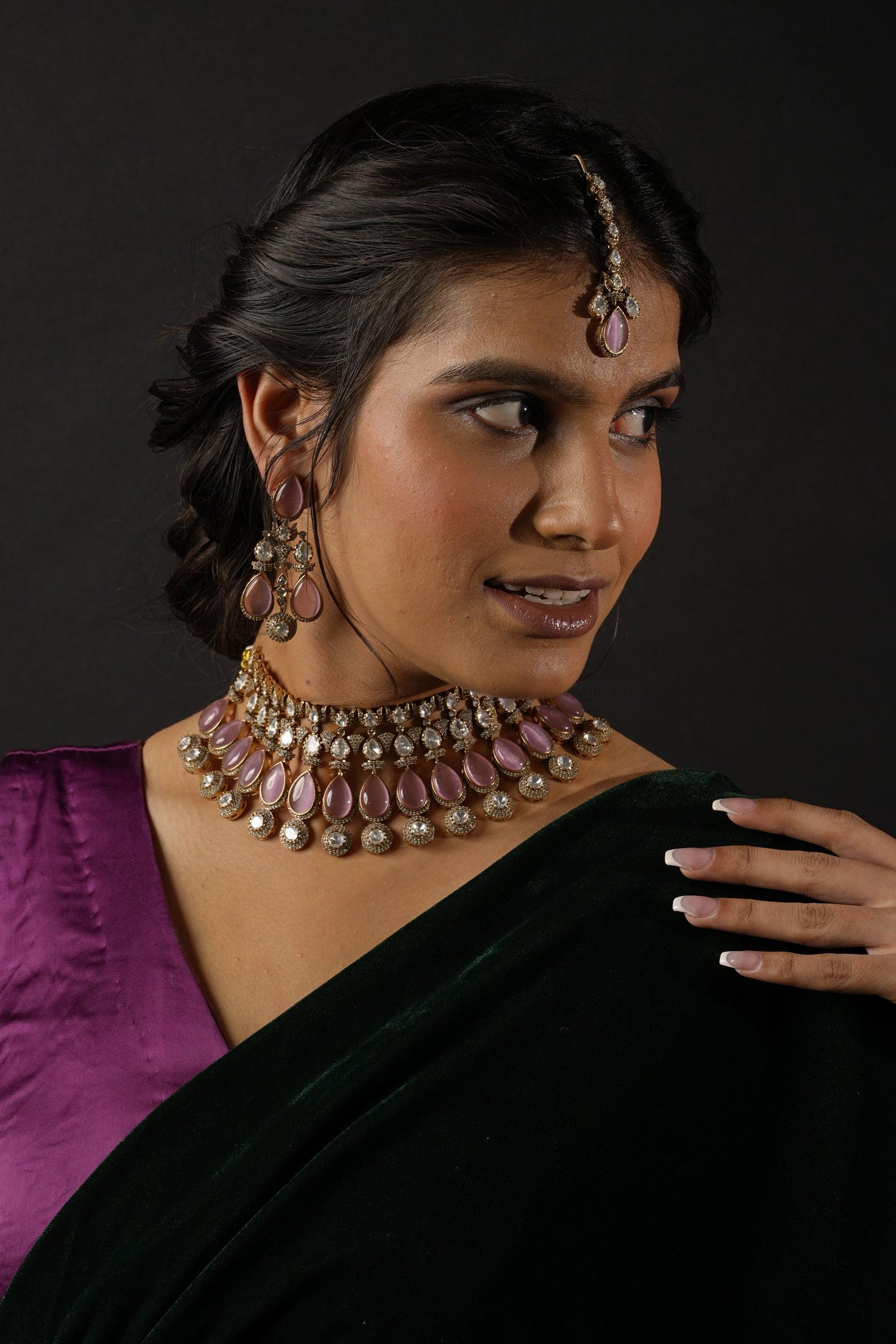 GULABI MEENAKARI KUNDAN SET