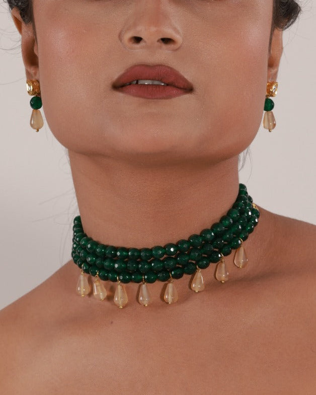 Avani Green Beaded Choker Set