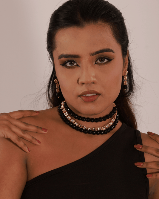 Tara Black Layered Choker Set