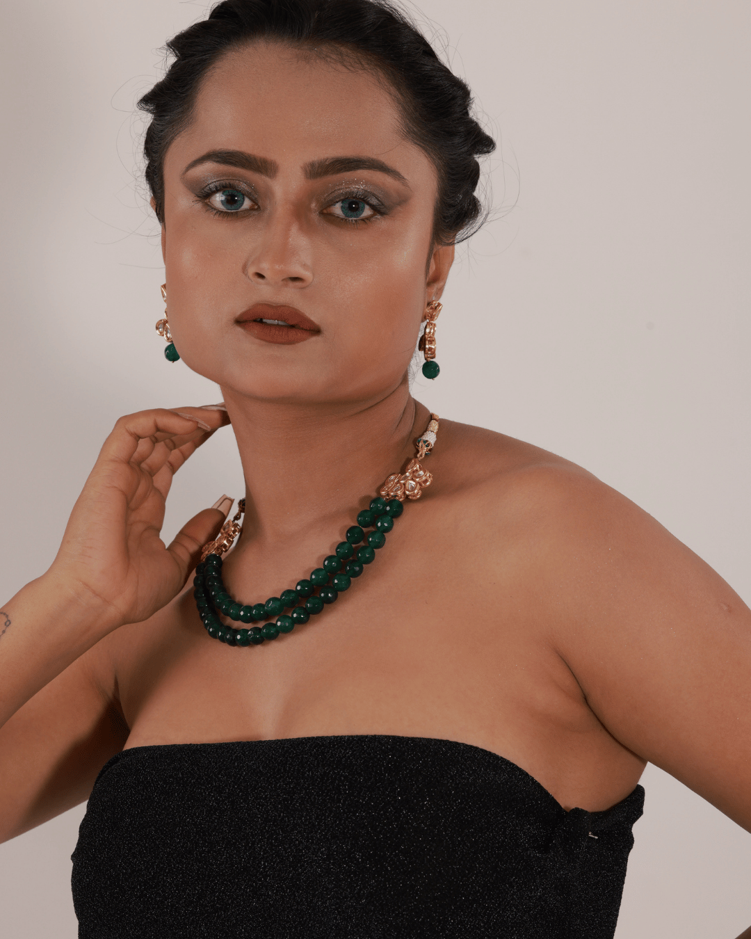 Ishita Green Beaded Kundan Necklace Set