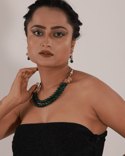 Ishita Green Beaded Kundan Necklace Set