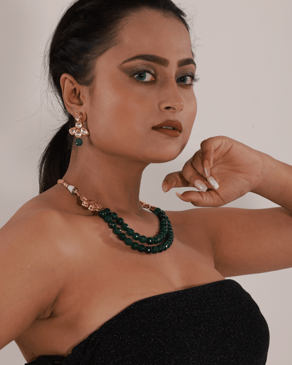 Ishita Green Beaded Kundan Necklace Set