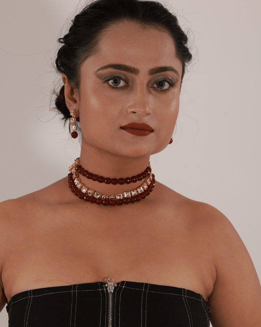 Kalyani Wine Beaded Choker Set