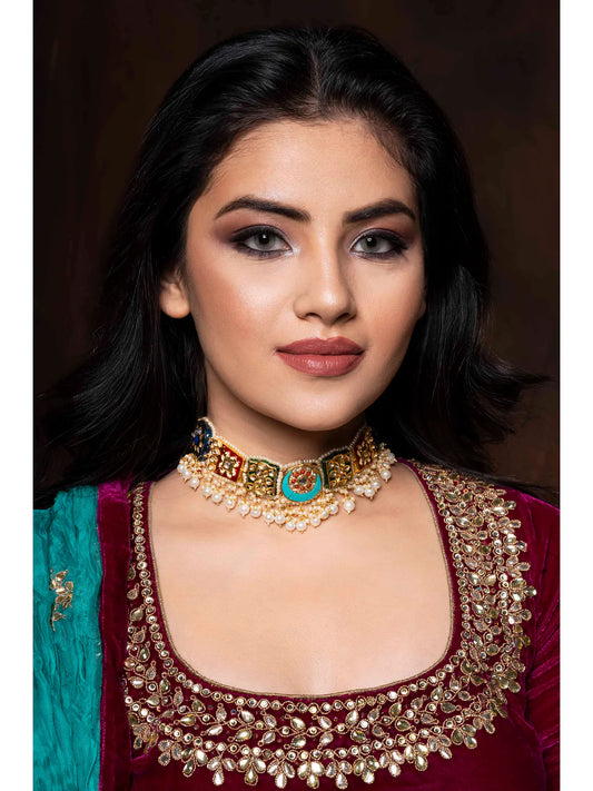 Multi Colored Statement Feroza Centre Choker Necklace