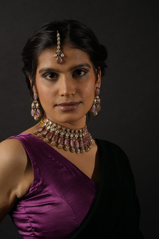 GULABI MEENAKARI KUNDAN SET
