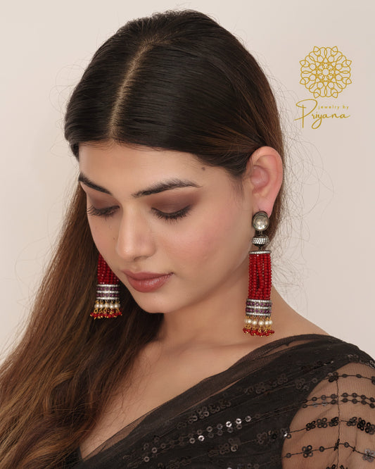 CRIMSON MAJESTY TASSEL EARRINGS