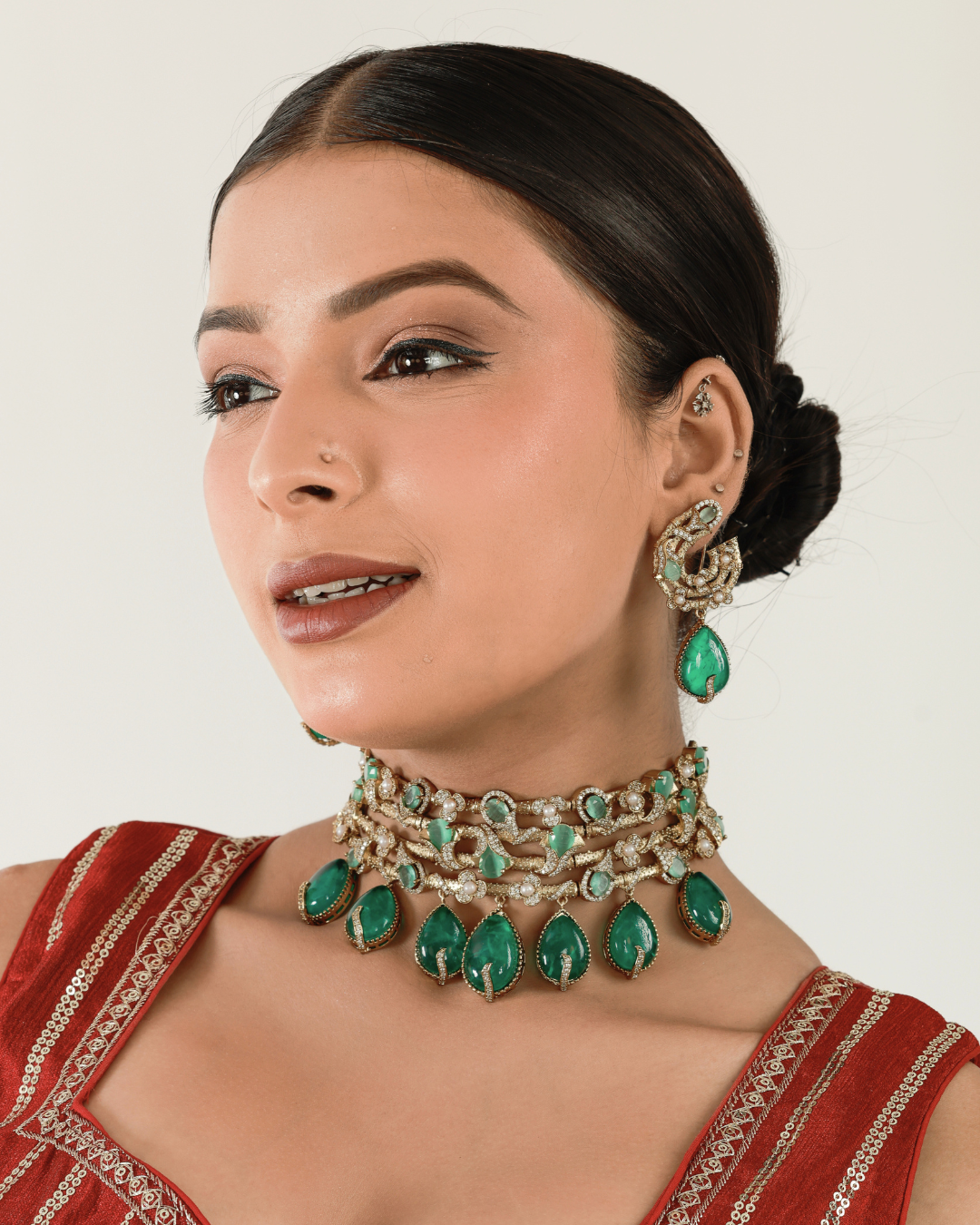 Zehra Emerald Statement Choker Set