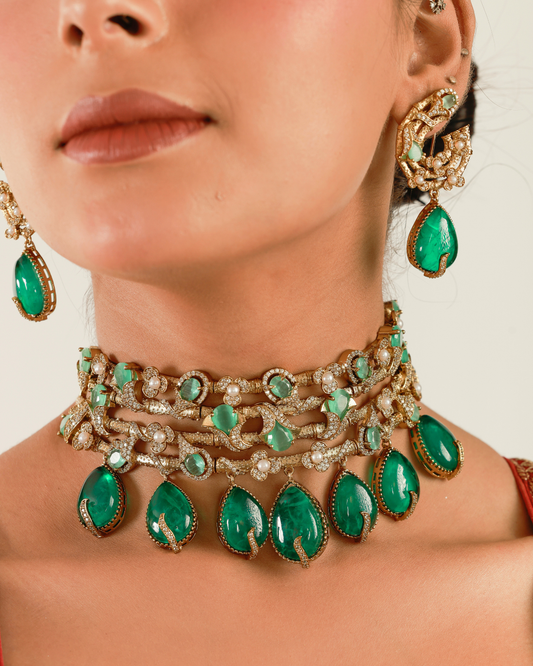 Zehra Emerald Statement Choker Set