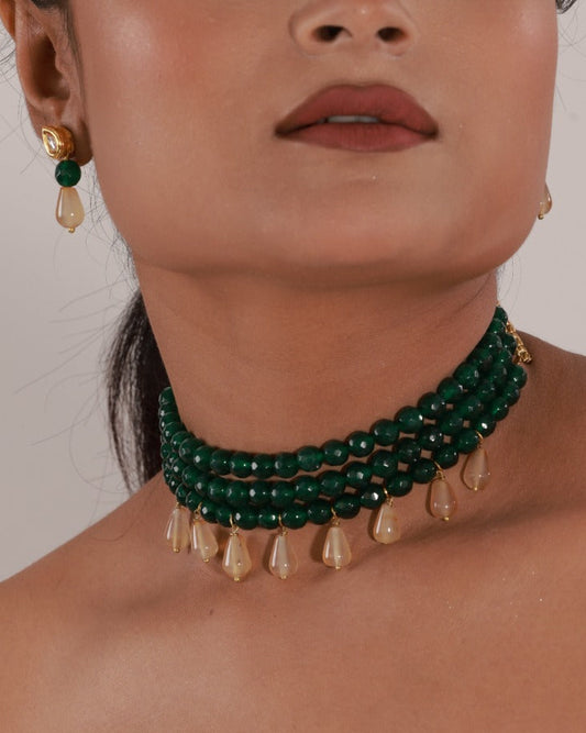 Avani Green Beaded Choker Set