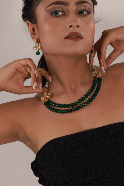 Ishita Green Beaded Kundan Necklace Set